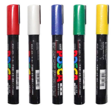 5 POSCA Marking Pens (Green, Blue, Yellow, White and Red) - QUEEN MARKING PEN